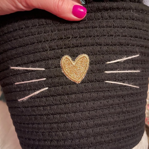 NEW Halloween Black Cat Trick or Treat Bag Bucket Woven Fabric & Crochet Ears - Picture 6 of 8